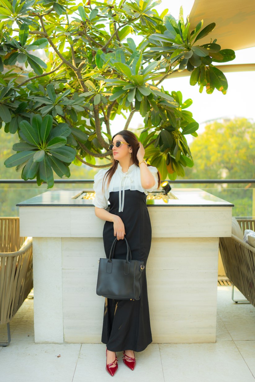 Monochrome Puff Sleeve Dress - Free Delivery